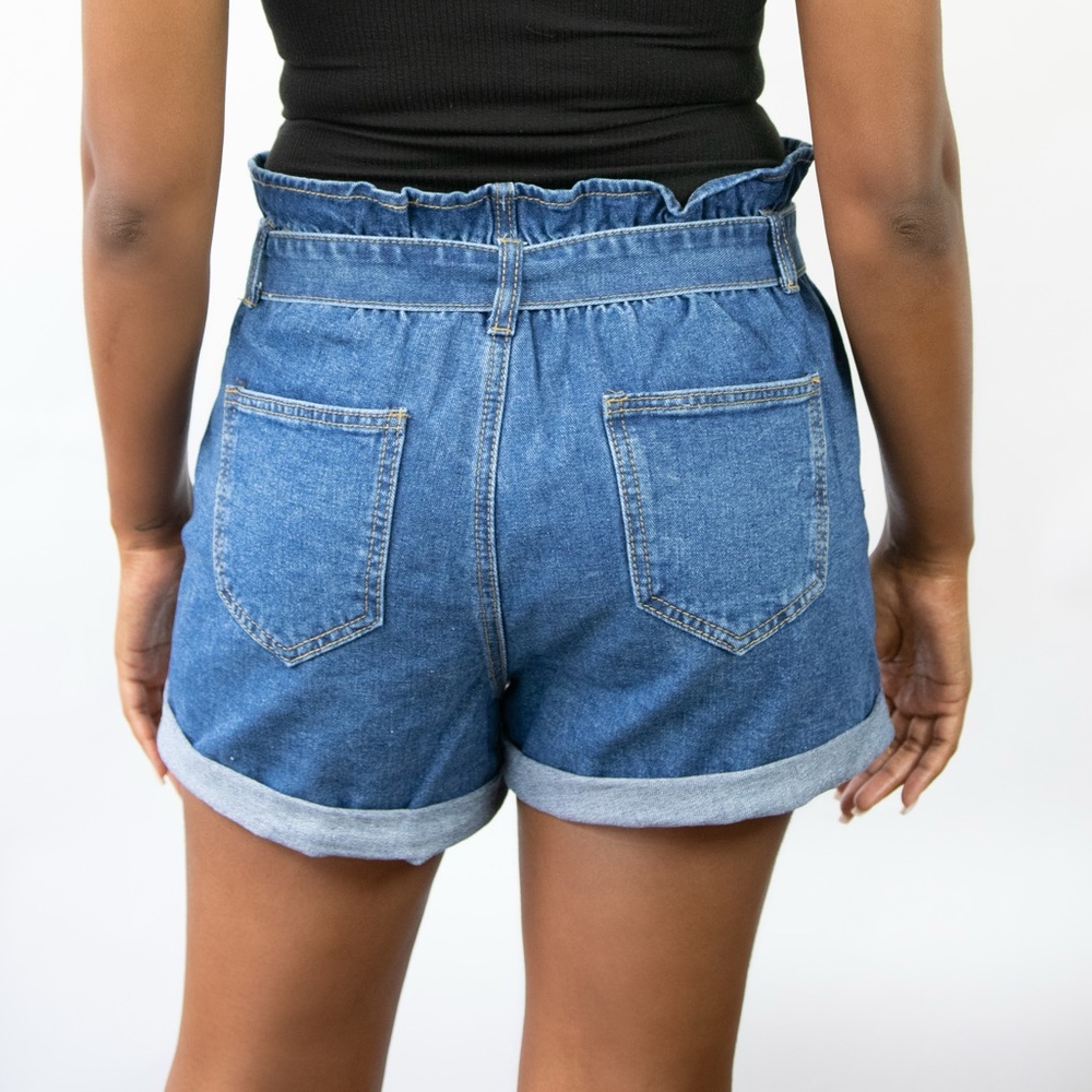 DISTRESSED DENIM PAPERBAG SHORTS - Picture 4 of 4